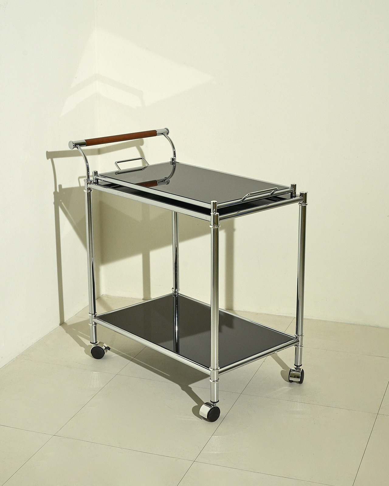 Glass Trolley With Wood Handle (black)