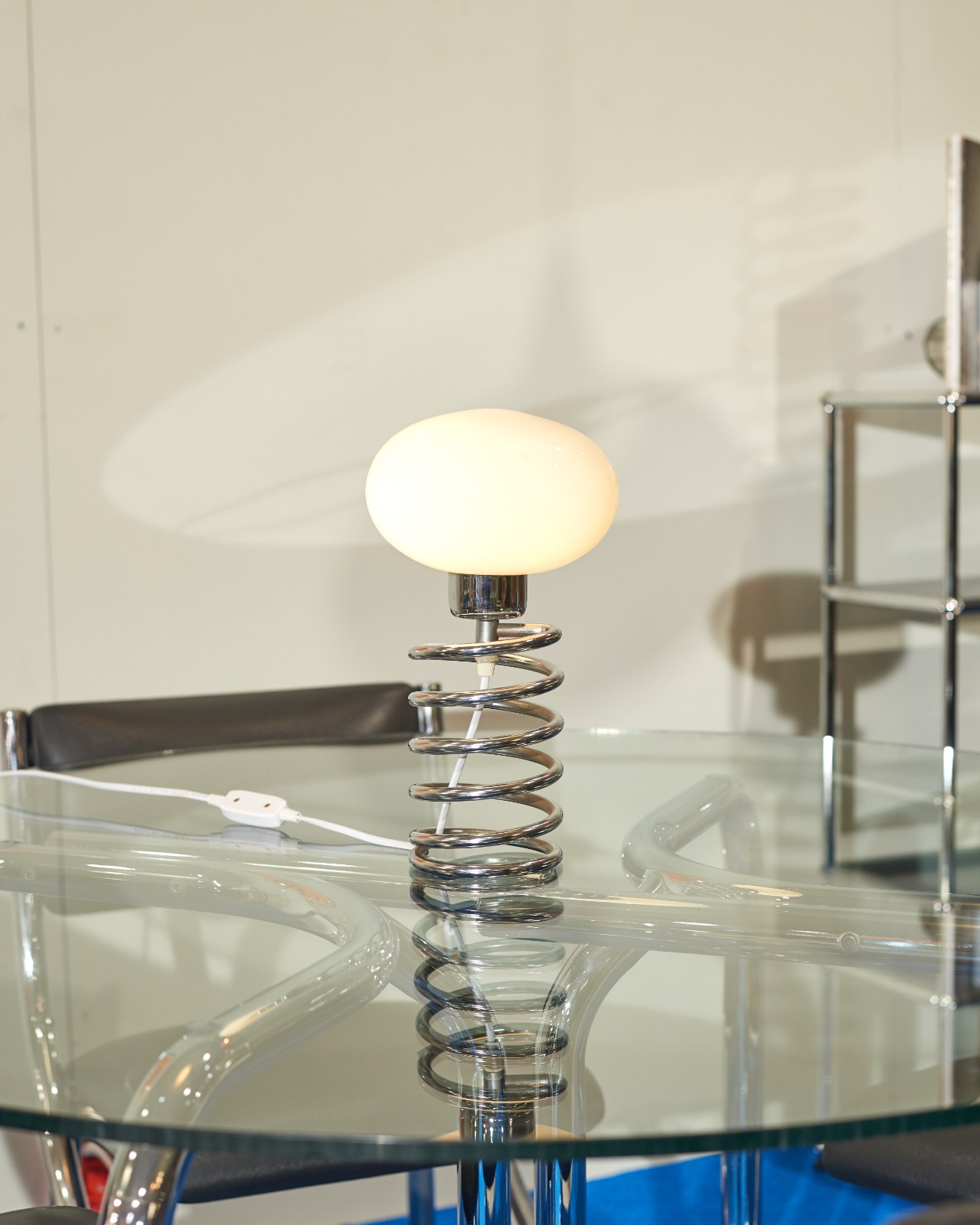 #9368 / Ingo Maurer Opal Glass Spiral Table Lamp (silver)