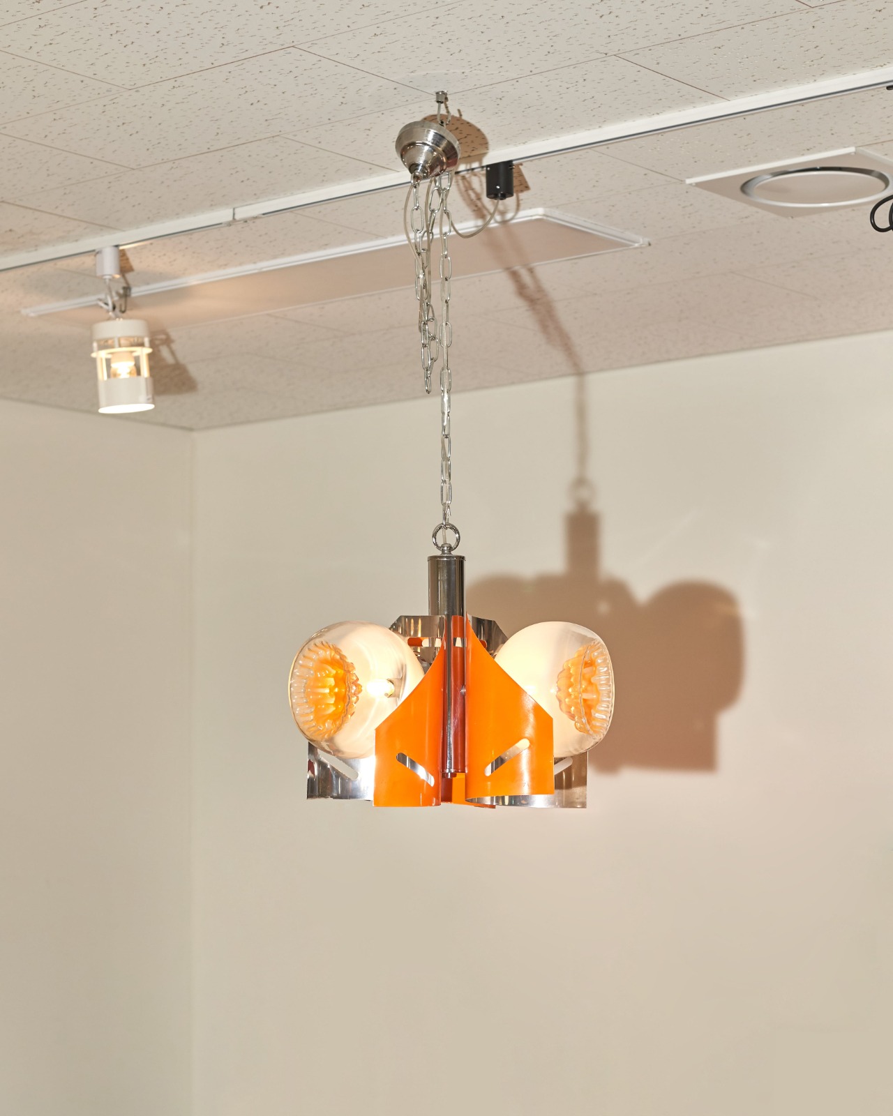 #9411 / 3-Light Murano Glass Pendant Lamp 70s (orange)